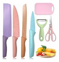 Kit 6 Facas Coloridas Tábua Design Moderno Lâminas Afiadas