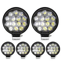 Kit 6 Farol 14 Leds Milha Off Road Redondo 42W Jeep 12V/24V