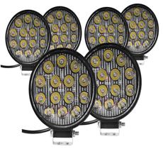 Kit 6 Farol Auxiliar Redondo Led 42w 14 Led 6000k