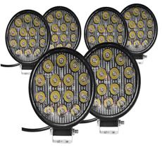 Kit 6 Farol Auxiliar Redondo Led 42w 14 Led 6000k