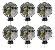 Kit 6 Farol Milha Auxiliar 4led 12w 9v36v Redondo 6500k Kit 6 Farol Milha Auxiliar 4led 12w 9v36v Redondo 6500k