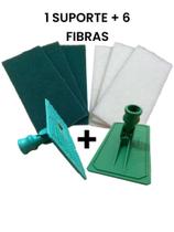 Kit 6 fibras + suporte lt limpa pisos vidros e superficies com garrina sem cabo