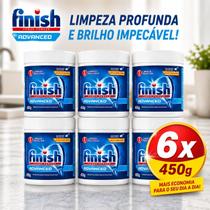 Kit 6 Finish Pó Power 450g LavaLouças Detergente em Pó Limpeza Profunda Remove Gordura e Manchas