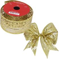 Kit 6 Fitas Aramadas Gliter Dourado Enfeite Natalino 5cm 3M