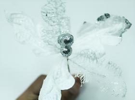 Kit 6 Flor Artificial Decoração Brilho Glitter Prata 15cm