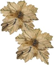 Kit 6 Flores Artificial Madeira Glitter Dourado Natal 25cm Kit 6 Flores Artificial Madeira Glitter Dourado Natal 25cm