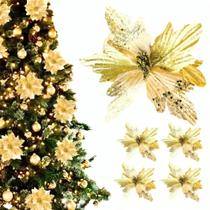 Kit 6 Flores Natal Glitter Decoração Natalina Árvore Enfeite Kit 6 Flores Natal Glitter Decoração Natalina Árvore Enfeite