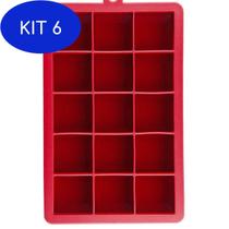 Kit 6 Forma De Gelo De Silicone 15 Cubos Vermelho