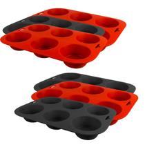 Kit 6 forma silicone assadeira antiaderente cupcake muffin 6 compatimento maleável dobrável bolinho