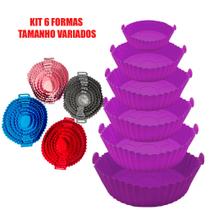 Kit 6 Formas Airfryer Tamanhos Variados Silicone Antiaderente com Alça Microondas Lavável