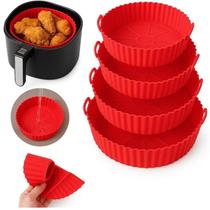 Kit 6 Formas de Silicone Para Airfryer Tamanhos Variados Reutilizável Protetor Assadeira com Alça Resistente ao Calor Antiaderente Cores Variadas