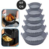 Kit 6 Formas De Silicone Redonda Para Airfryer Fritadeira Elétrica Forro Forminha AntiAderente Prático Lavável Nao Gruda