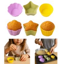 KIT 6 Formas Silicone P/ Cupcake Muffin Bolinho Flor Estrela
