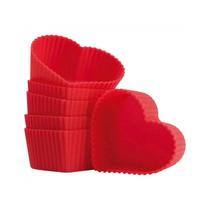Kit 6 Forminhas Coração de Silicone para Cupcake e Muffin Vermelha 8512 Mor