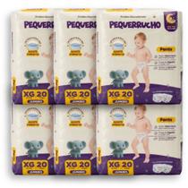 Kit 6 Fralda Descartável Pequerrucho Pants Toque Macio Hipoalergênico - Tamanho XG - 120 Unidades Kit 6 Fralda Descartável Pequerrucho Pants Toque Macio Hipoalergênico - Tamanho XG - 120 Unidades
