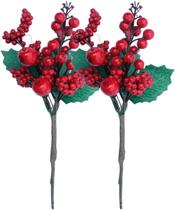 Kit 6 Galho Jardim Artificial Frutas Vermelha Natal De 25cm