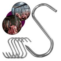 Kit 6 Ganchos Médios 23cm Aço Inox Açougue Frigorífico Pendurar Boi Giratório Carne Alimentos Churrasco Fogo