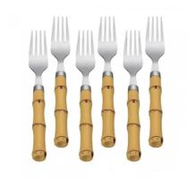 Kit 6 Garfos Cabo De Bambu Conjunto Talheres Aço Inox Kit 6 Garfos Cabo De Bambu Conjunto Talheres Aço Inox