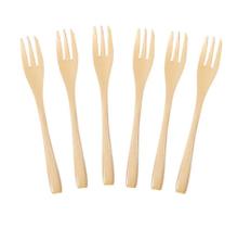 Kit 6 Garfos De Bambu Café Sobremesa 16Cm Decoração Talher Petisco Conjunto Peça