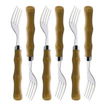 Kit 6 garfos de mesa aço inox cabo plástico bambu basic 19,5cm lyor