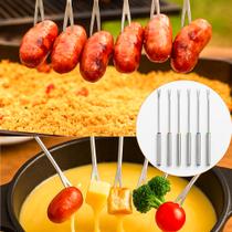 Kit 6 Garfos Para Fondue Aço Inox Petiscos Queijo Aperitivos Chocolate
