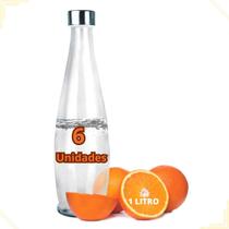Kit 6 Garrafas Agua Suco Vidro Geladeira 1 L Transparente - TUUT
