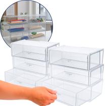 Kit 6 Gaveta Organizadora Modular Display Multiuso Escritório Maquiagem Cozinha Material Escolar