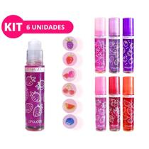 Kit 6 Gloss Brilho Labial Frutinhas Roll On Retrô Sabores