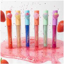 Kit 6 Gloss Mimos Make Lip Gloss de Morango Brilho Labial c/ Anél Ajustável de Morango Bello Charme