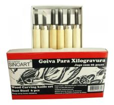 Kit 6 Goivas Para Xilogravura Em Madeira Aço Carbono Sinoart Kit 6 Goivas Para Xilogravura Em Madeira Aço Carbono Sinoart