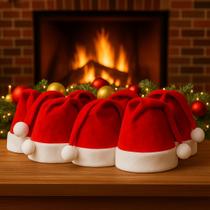 Kit 6 Gorro de Natal Vermelho Chapéu Papai Noel Festa Natal