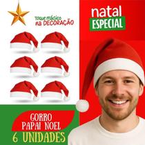 Kit 6 Gorros de Papai Noel Touca Tradicional Vermelha com Pompom Branco Acessórios Natalinos Tamanho Único