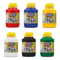 Kit 6 Guache 250ml Vermelho AZUL Amarelo BRANCO Preto VERDE - Acrilex Kit 6 Guache 250ml Vermelho AZUL Amarelo BRANCO Preto VERDE - Acrilex