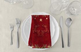 Kit 6 Guardanapos De Tecido Oxford Natal vermelho renas estrelas neve decorações