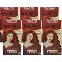 KIT 6 Henna HennFort Creme Colorante 60g Vegano Cor:VERMELHO CEREJA