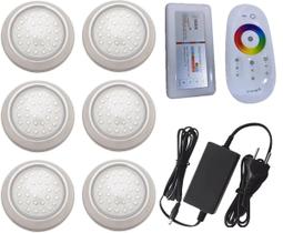 Kit 6 Hiper Led 15W Inox 316 RGB + Fonte 8A + Controle Touch