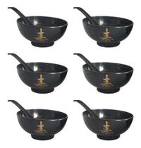 Kit 6 Jogo Tigela Bowl Sopa Colher Gourmet Oriental Lengue Preto Kit 6 Jogo Tigela Bowl Sopa Colher Gourmet Oriental Lengue Preto