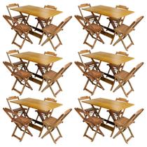 Kit 6 Jogos de Mesa com 4 Cadeiras de Madeira Dobravel 120x70 Ideal para Bar e Restaurante - Mel