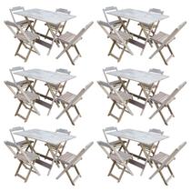 Kit 6 Jogos de Mesa com 4 Cadeiras de Madeira Dobravel 120x70 Ideal para Bar e Restaurante - sem Pin