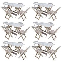 Kit 6 Jogos de Mesa com 4 Cadeiras de Madeira Dobravel 120x70 Ideal para Bar e Restaurante - sem Pin