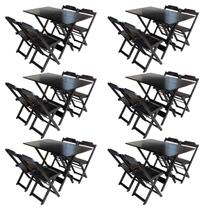 Kit 6 Jogos de Mesa com 4 Cadeiras de Madeira Dobravel 120x70 Ideal para Bar e Restaurante - Tabaco