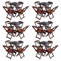 Kit 6 Jogos de Mesa com 4 Cadeiras de Madeira Dobravel 60x60 Ideal para Bar e Restaurante - Imbuia