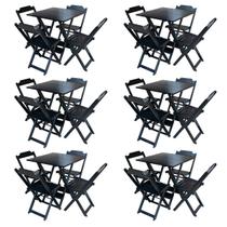 Kit 6 Jogos de Mesa com 4 Cadeiras de Madeira Dobravel 60x60 Ideal para Bar e Restaurante - Preto Kit 6 Jogos de Mesa com 4 Cadeiras de Madeira Dobravel 60x60 Ideal para Bar e Restaurante - Preto