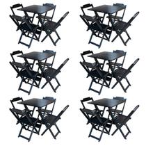 Kit 6 Jogos de Mesa com 4 Cadeiras de Madeira Dobravel 60x60 Ideal para Bar e Restaurante - Preto - Móveis Guará