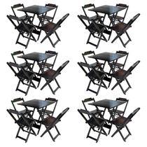 Kit 6 Jogos de Mesa com 4 Cadeiras de Madeira Dobravel 70x70 Ideal para Bar e Restaurante - Marrom Escuro