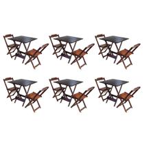 Kit 6 Jogos de Mesa Dobravel com 2 Cadeiras de Madeira 70x70 Ideal para Bar e Restaurante - Imbuia
