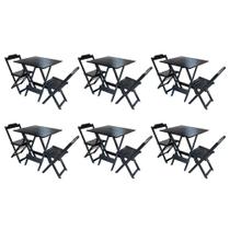 Kit 6 Jogos De Mesa Dobravel Com 2 Cadeiras De Madeira 70x70 Ideal Para Bar E Restaurante - Preto Kit 6 Jogos De Mesa Dobravel Com 2 Cadeiras De Madeira 70x70 Ideal Para Bar E Restaurante - Preto