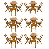 Kit 6 Jogos de Mesa Dobravel com 4 Cadeiras Tampo Redondo 70x70 Mel Kit 6 Jogos de Mesa Dobravel com 4 Cadeiras Tampo Redondo 70x70 Mel