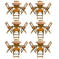 Kit 6 Jogos de Mesa Dobravel com 4 Cadeiras Tampo Redondo 70x70 Mel