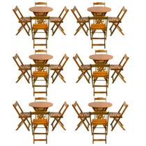 Kit 6 Jogos de Mesa Dobravel com 4 Cadeiras Tampo Redondo 70x70 Mel